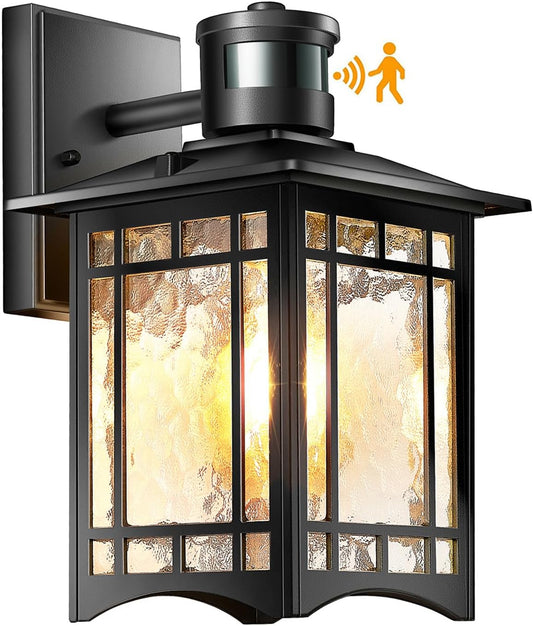 Motion Sensor Outdoor Lights, Dusk to Dawn Light Fixture, Black Wall Sconce Lighting, Front Porch Light, Exterior Lights for House Patio, Outside Door Wall Mount Anti-Rust Lantern