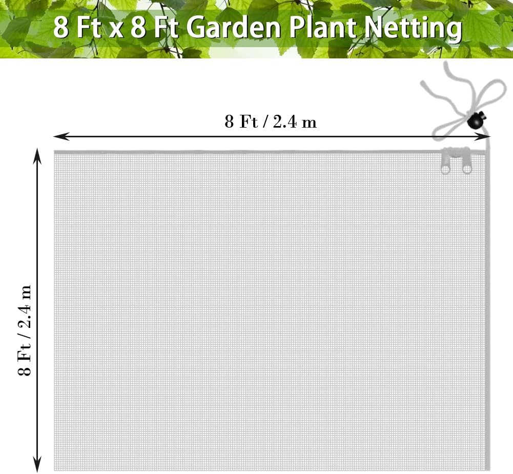 Fruit Tree Netting Covers with Zipper to Protect from Squirrels and Birds Large Netting for Fruit Trees Net Protection, White, 8' x 8', 2 Pack