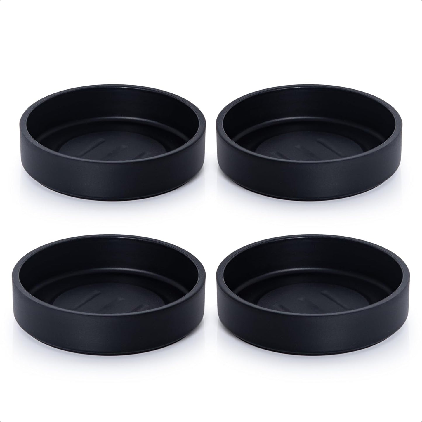 Phoenix Vine 4 Inch Plastic Plant Saucer Water Drip Tray, Heavy Sturdy Round Plant Drainage Tray for Indoors Outdoor, Set of 4, Matte Black, 21-TY-4B-4