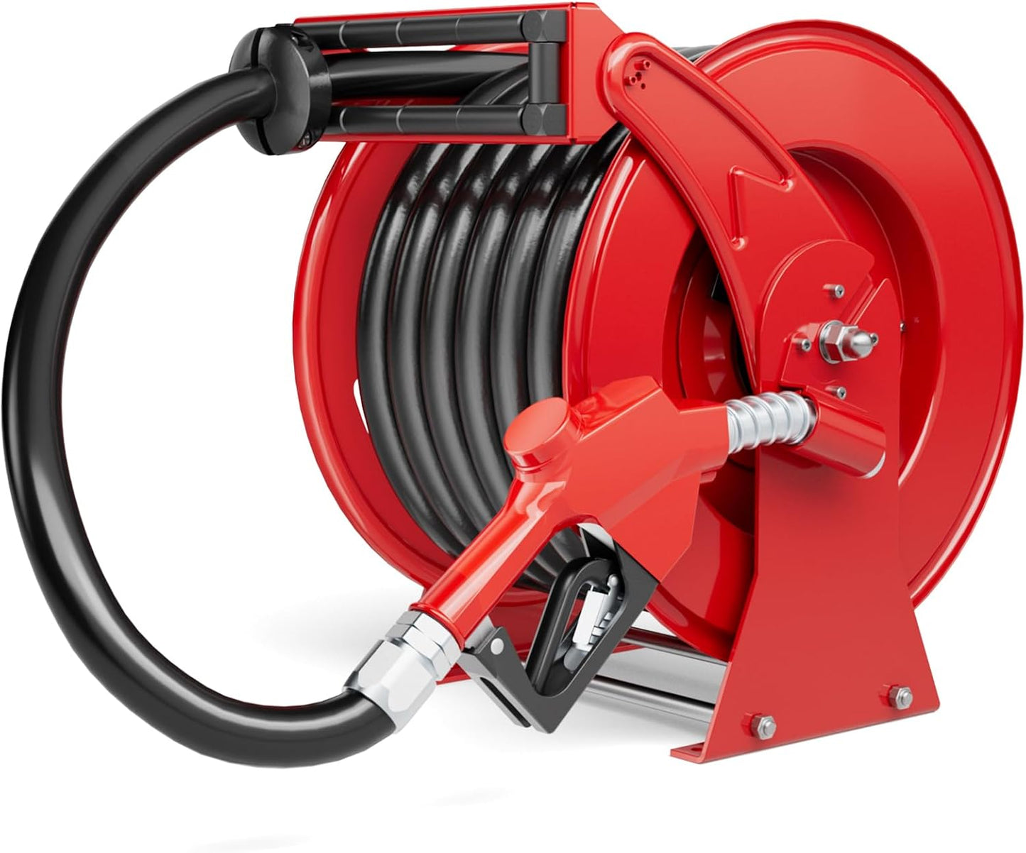 Fuel Hose Reel, Retractable 1" x 50' Extra Long Diesel Hose, 300 PSI Industrial Carbon Steel Diesel Hose Reel Auto Swivel Rewind with Fueling Nozzle for Vehicle Tank Truck Trailer Ship