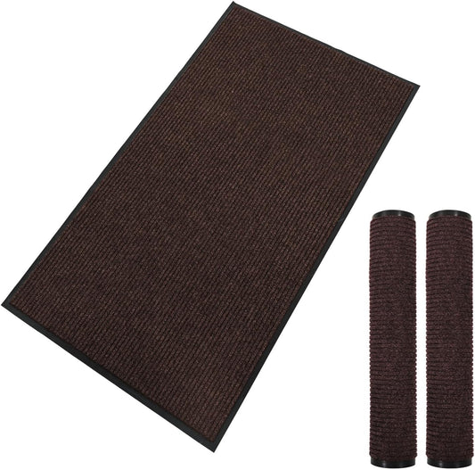 fani 2 PCS Heavy Duty Large Outdoor Indoor Entrance Doormat Brown Waterproof Low Profile Entrance Rug Front Door Mat Patio Anti-Skid Rubber Back, 31x47 inch (Brown)