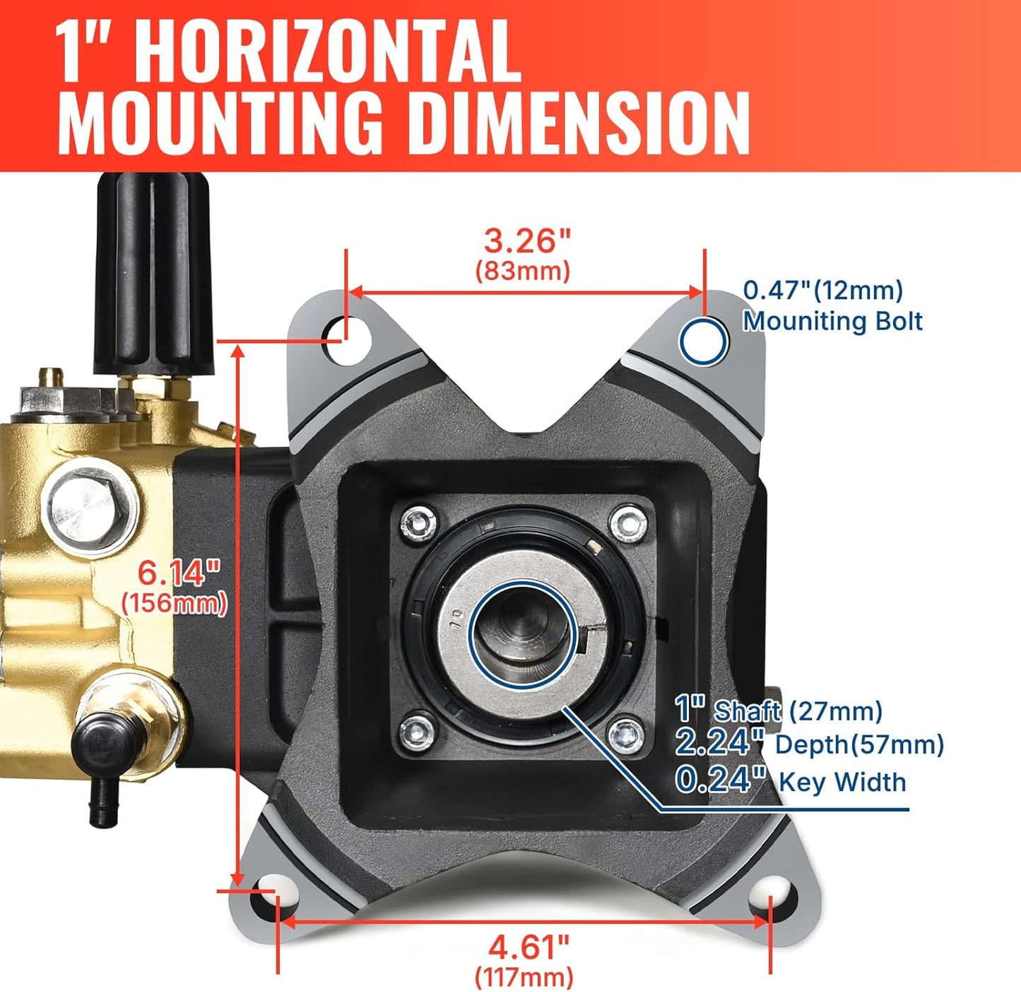 YAMATIC Horizontal Triplex Plunger Pressure Washer Pump 1" Shaft 4400 PSI 4.5 GPM, Replacement for Simpson AAA 90034, 90039,90038, Honda GX340, GX390, GX270 for Industrial Gas Powered Washers
