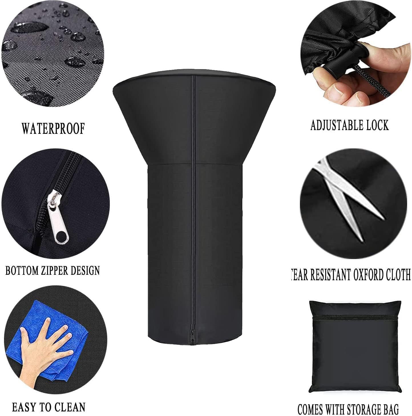 SIRUITON Tabletop Heater Cover Waterproof with Zipper Water-Resistant 22 Inch Round Stand-Up Table Top Patio Heater Cover 420D Black