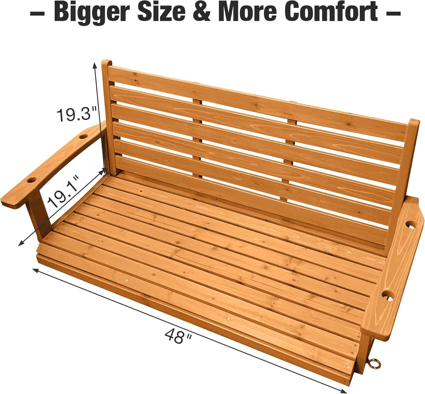 Wooden Porch Swing, Ergonomic Seat, Bench Swing with Hanging Chains and 7mm Springs, Heavy Duty 880 LBS, for Outdoor Patio Garden Yard (Amber, 2-Seater Extra Large)