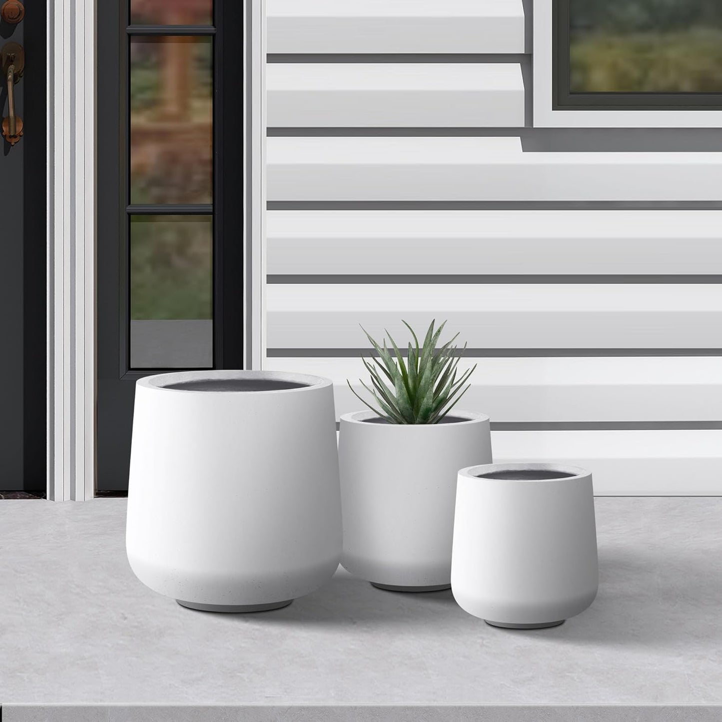 Kante 15.3"+11.6"+8.2" Dia Round Concrete Planter, Large Outdoor Indoor Planter Pots Containers with Drainage Holes and Rubber Plug for Home Garden Patio, Pure White