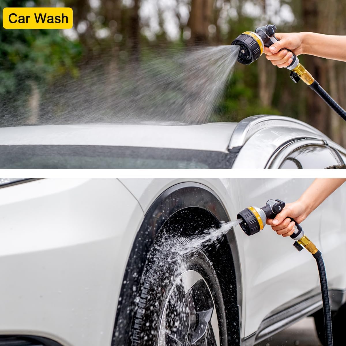 FANHAO Heavy Duty Garden Hose Nozzle, Metal Water Hose Sprayer with 10 Spray Patterns, Thumb Control, On Off Valve, High Pressure Water Nozzle for Plants Watering, Car and Pet Washing, Yellow