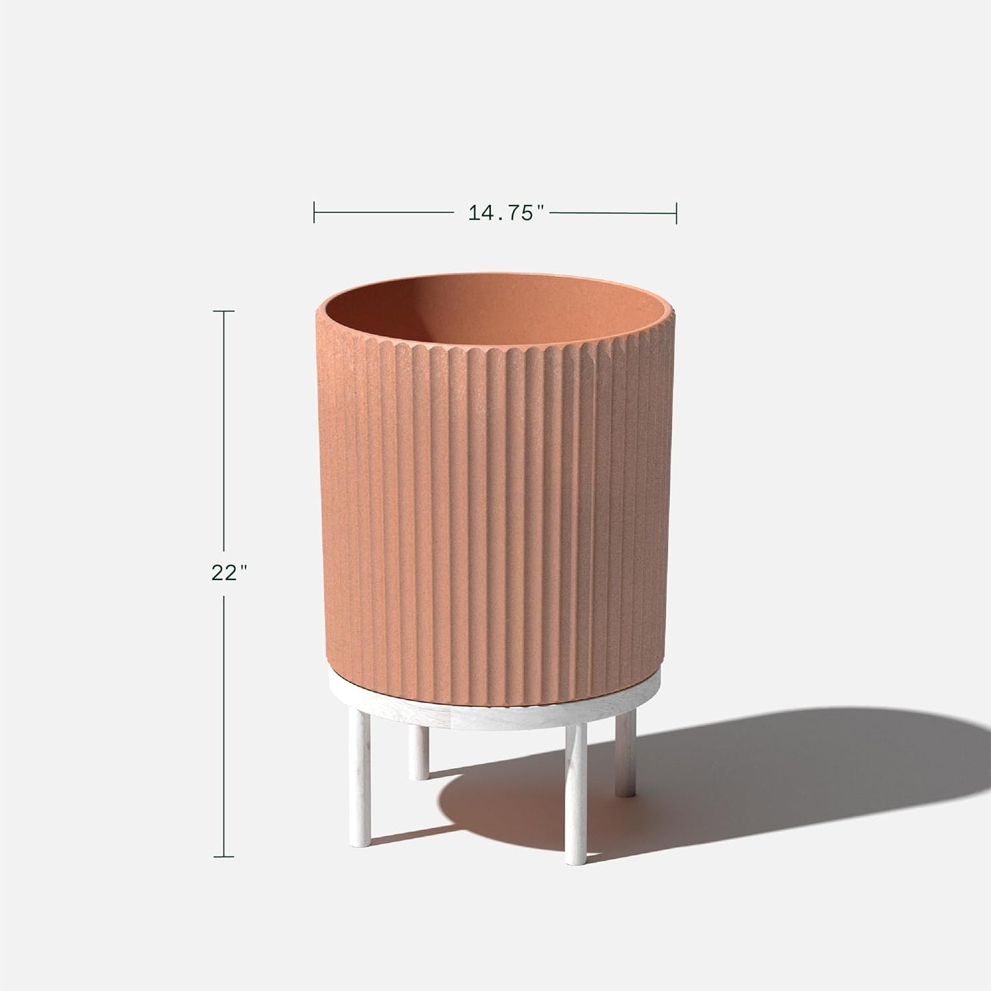 Veradek Demi Series Round Planter w/Stand for Porch/Patio | Durable Plastic-Stone Composite & Wooden Stand | Modern Décor for Tall Plants, Flowers