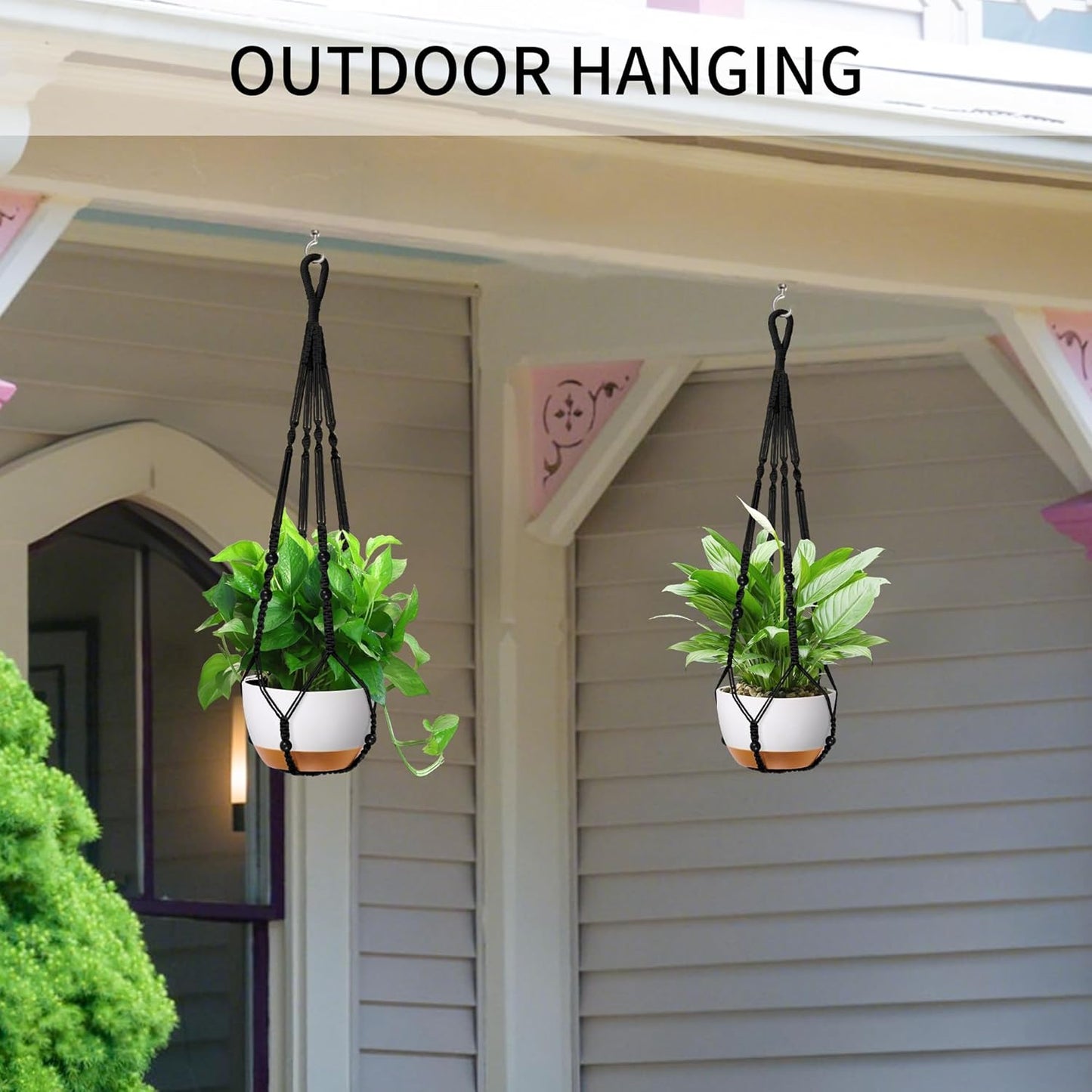 35 Inch Macrame Plant Hanger - Fits 4-13 Inch Pots, Supports Up to 22lbs, Sturdy Hanging Planter Holder for Indoor Outdoor, Boho Home Decor, 2 Pack, Black (POTS NOT Included)