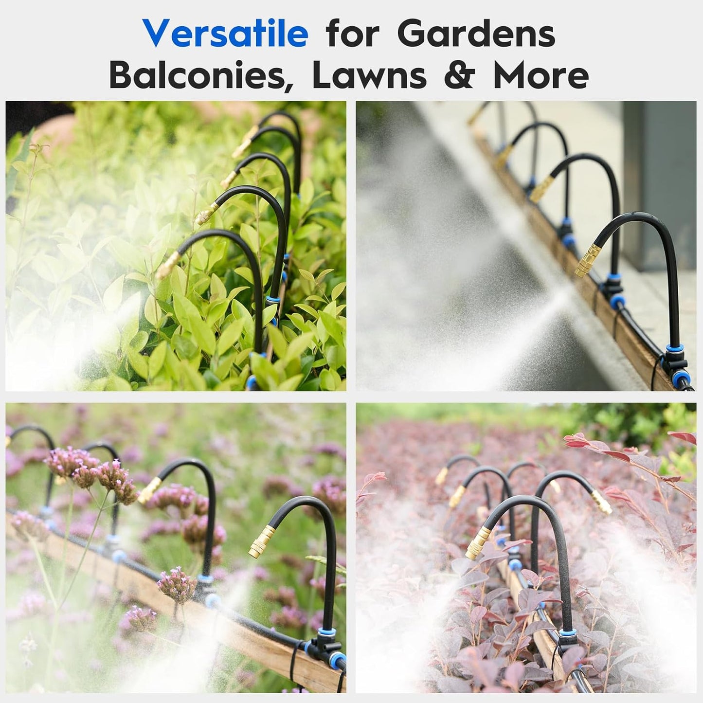 360° Automatic Drip Irrigation Kit - 5/16'' Tubing, Adjustable Universal Spray Nozzle, Copper Atomizing System for Garden/Lawn/Greenhouse - Multi-Directional Rotation, Quick Connectors, 49FT