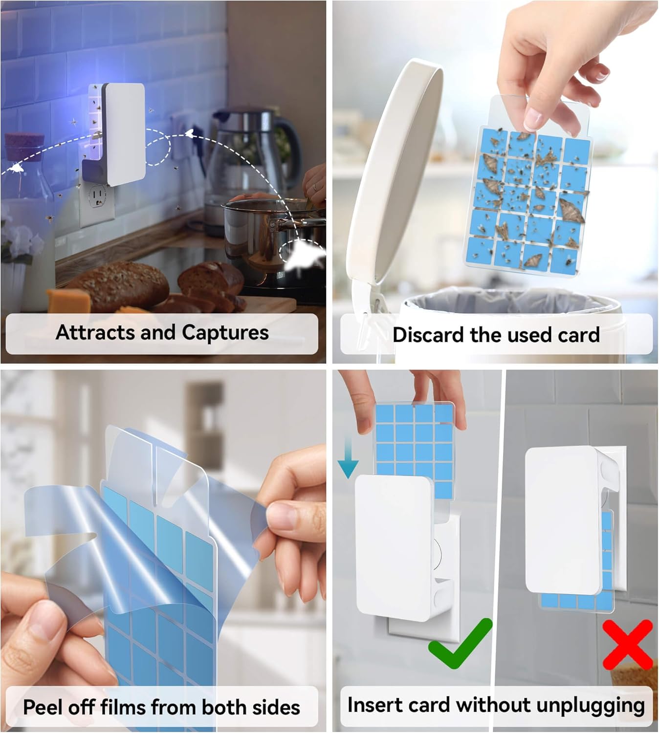 5 PCS Double-Sided Adhesive Card Refills for Replacement, Compatible with Fly Trap Device N386A (Refills Only)