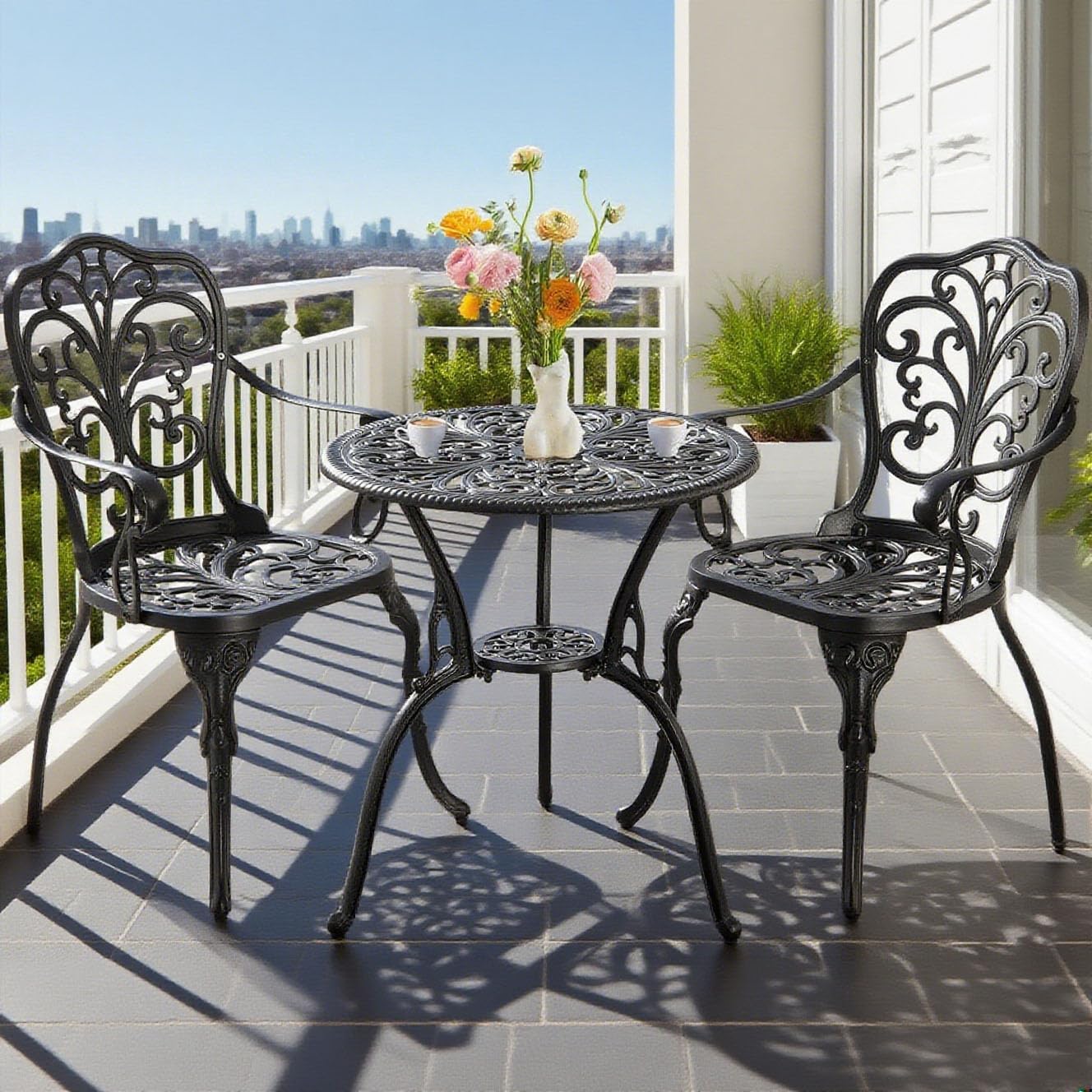 3 Piece Patio Bistro Set, Cast Aluminum Bistro Table and Chairs Set of 2 with 1.97" Umbrella Hole, All Weather Bistro Table Set Outdoor Patio Furniture for Garden, Backyard, Pool
