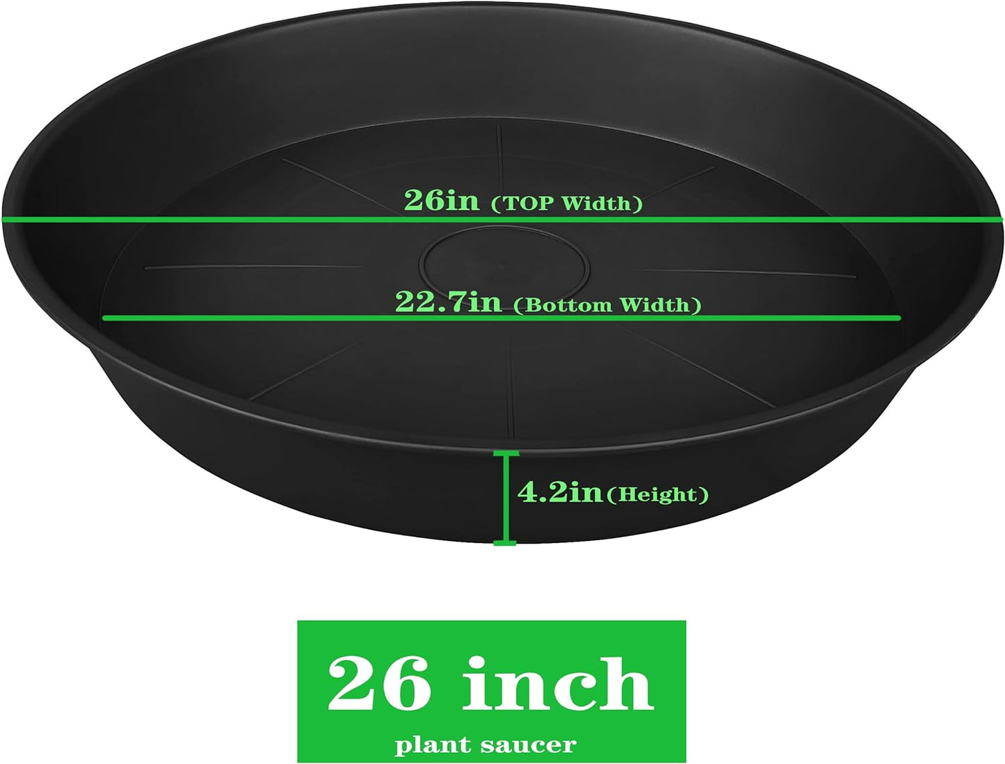 3 Pack of 25 26 inch Plant Saucer (22.7 Inch Base), 4.2" Depth, Large Deep Heavy Duty Plastic Flower Planter Water Trays for Indoors Outdoor, Plant Potted Bowl, Plant Drip Trays (26", Black)