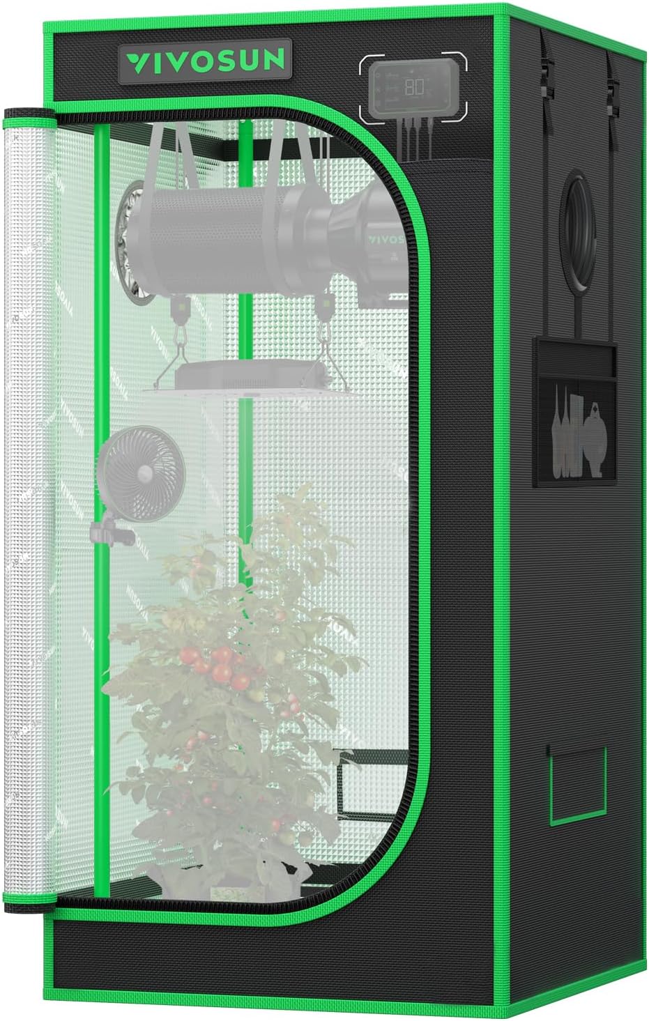 VIVOSUN P224 24"×24"×48" PRO Grow Tent, with Thick 1 inch Poles, Strengthened High Reflective Mylar Oxford Fabric & Extra Hanging Bars for Hydroponics Indoor Plant for AeroLight A100, No High CFM Kit
