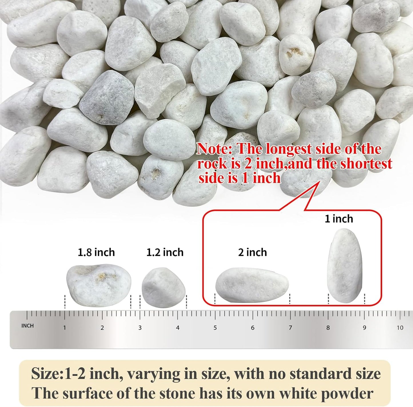 40 lbs White Rocks for Landscaping, 1-2 Inch White Gravel. Decorative Pebbles Stones for Plants, Vases, Craft and Garden