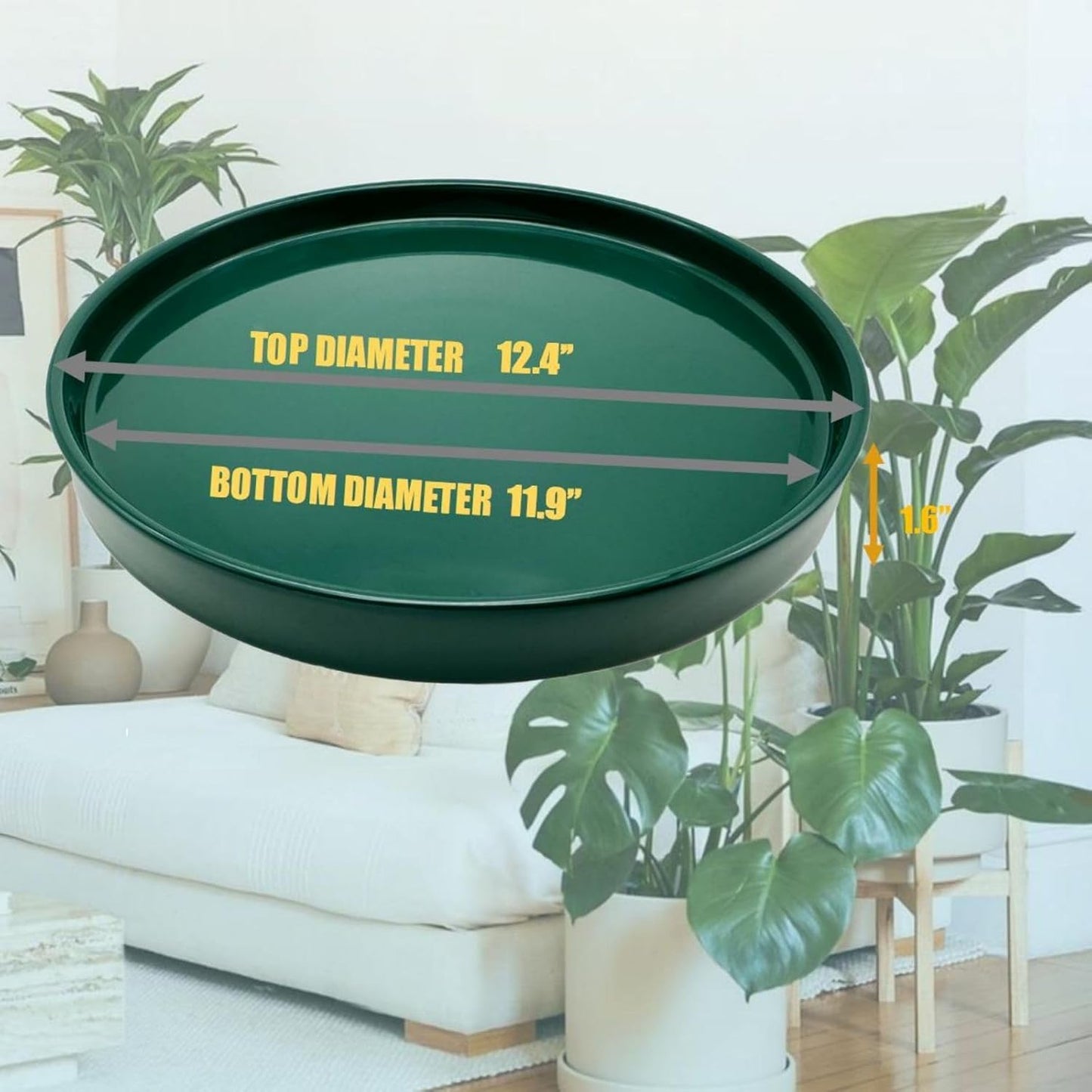 Ceramic Plant Saucer Pot Tray 12 Inch, Planter Saucers 4 5 6 7 8 9 10 11 12 13 Inch for Indoors Outdoor, Durable Sturdy Flower Drainage drip Water Tray for Glazed Pots Base (12.7 Inch-Green)