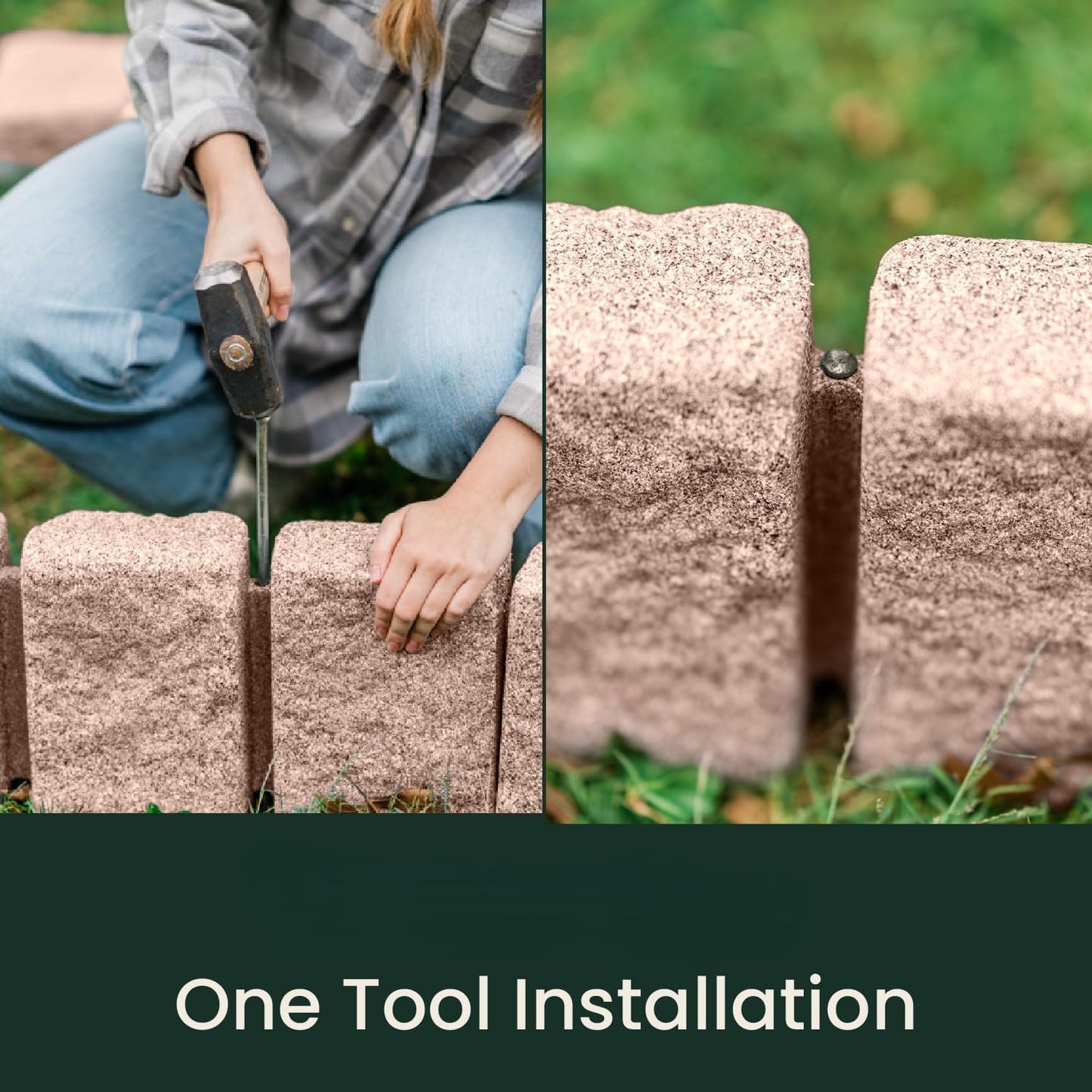 Beuta Landscape Edging | Garden Edging Border | Faux Stone Block XL for Lawn Edging, Flower Beds & Yard Edging – 4 Pack | Each Section Has 6 Blocks 48" L x 4" W x 9.5" H | 12 Spikes | Sandstone