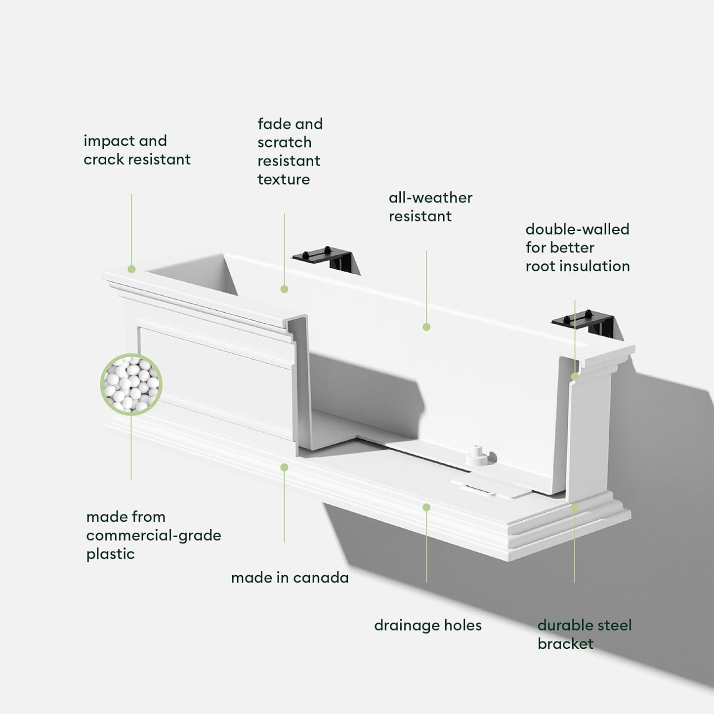 Veradek Brixton Series Plastic Railing Planter - Rectangular Planter for Outdoor Deck/Balcony | Crack-Resistant with Adjustable Rail Attachment | Classic Estate Design for Herbs, Succulents, Flowers