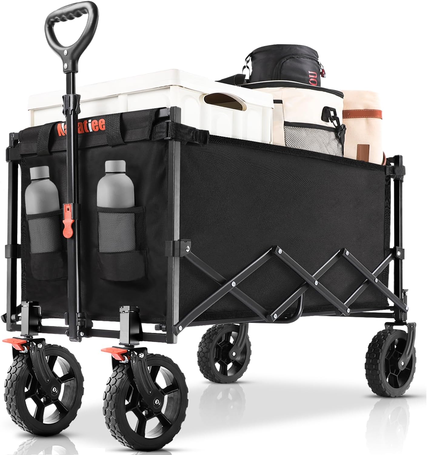 Navatiee 140L Wagon Cart Foldable, Large Capacity Collapsible Wagon with Smallest Folding Design, Utility Grocery Cart for Camping Shopping Sports, Black