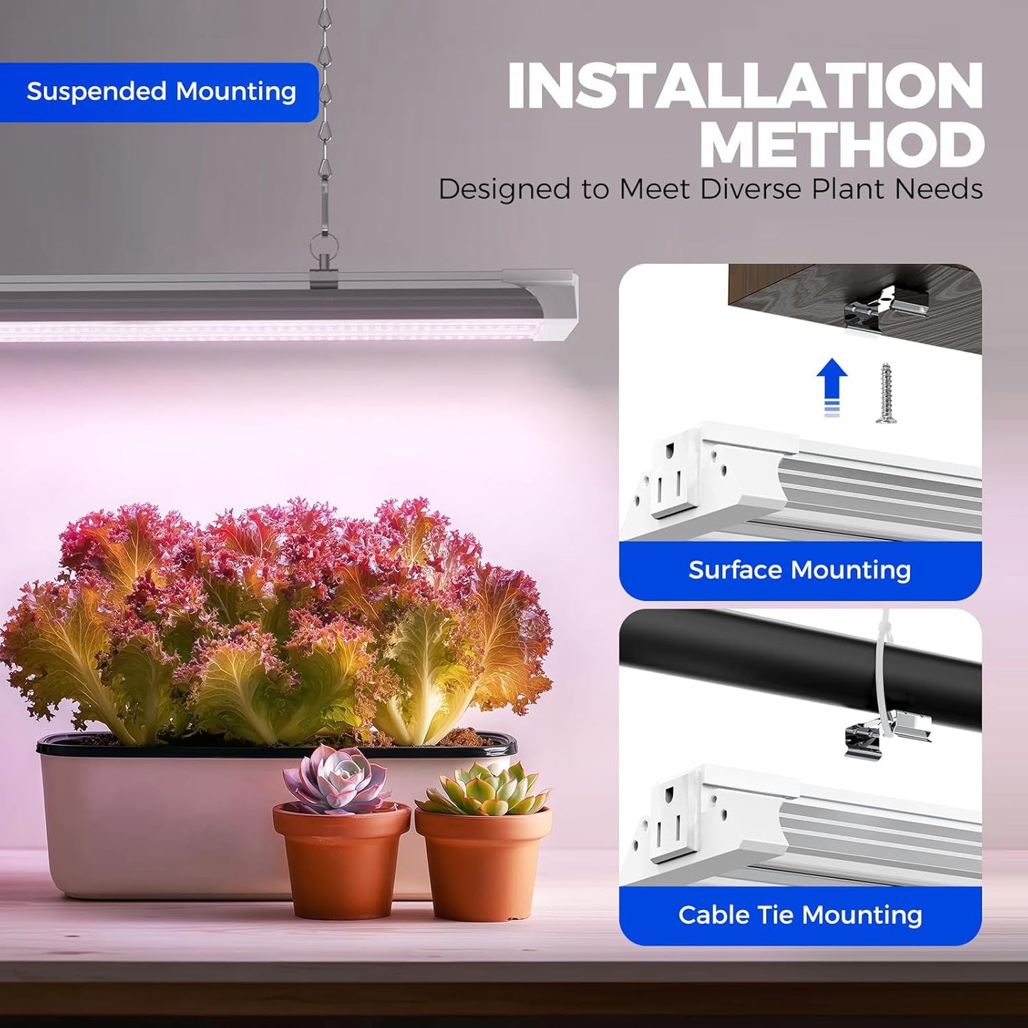 Barrina TX72 4FT Grow Lights for Seed Starting, 288W(4 x 72W, 2000W Equivalent), Full Spectrum, Linkable, High PPFD, Mechanical Timer, Grow Lights for Indoor Plants with On/Off Switch, 4 Packs