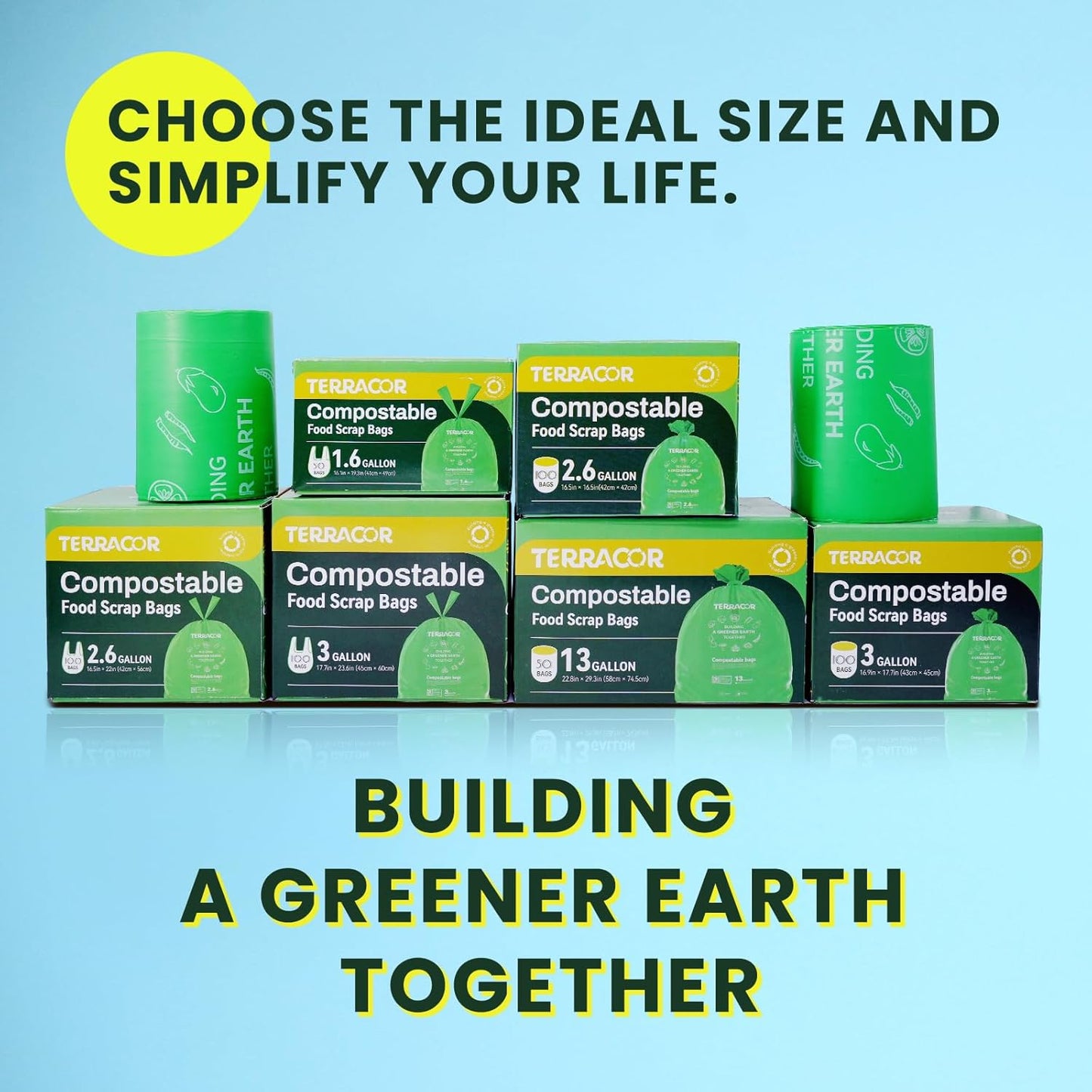 Compost Bags, 3 Gallon Compostable Food Scrap Bags Handle Tie,200 Count (Pack of 2),Certified by BPI and ASTM D6400