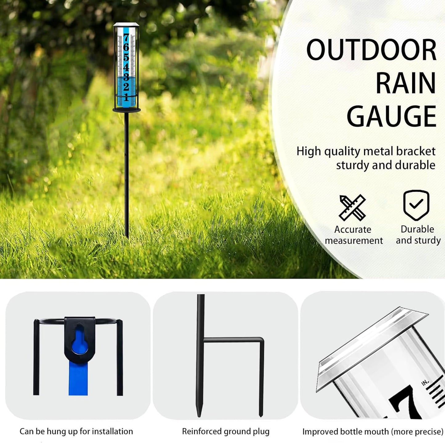 Rain Gauge outdoor, Upgraded Accurate Rain Gauges Outdoors best rated, Thickened Transparent Plastic Rain Measure Gauge for Yard, Adjustable Height Large Rain Measuring Tool for Garden, Easy to Read