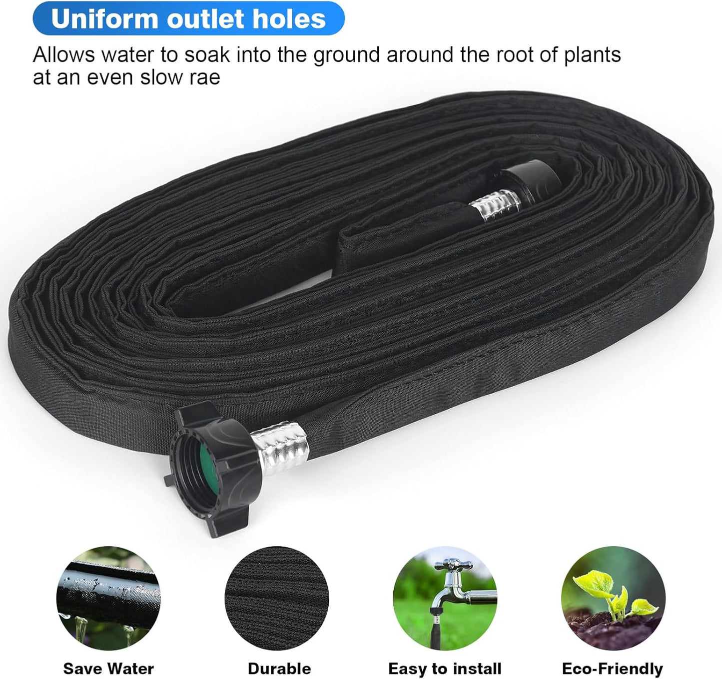 Flat Soaker Hose 10 FT,Drip Hose for Garden Beds Linkable Irrigation System Lightweight and Easy Watering for Tree Plant and Save 80% Water for You (10FT)