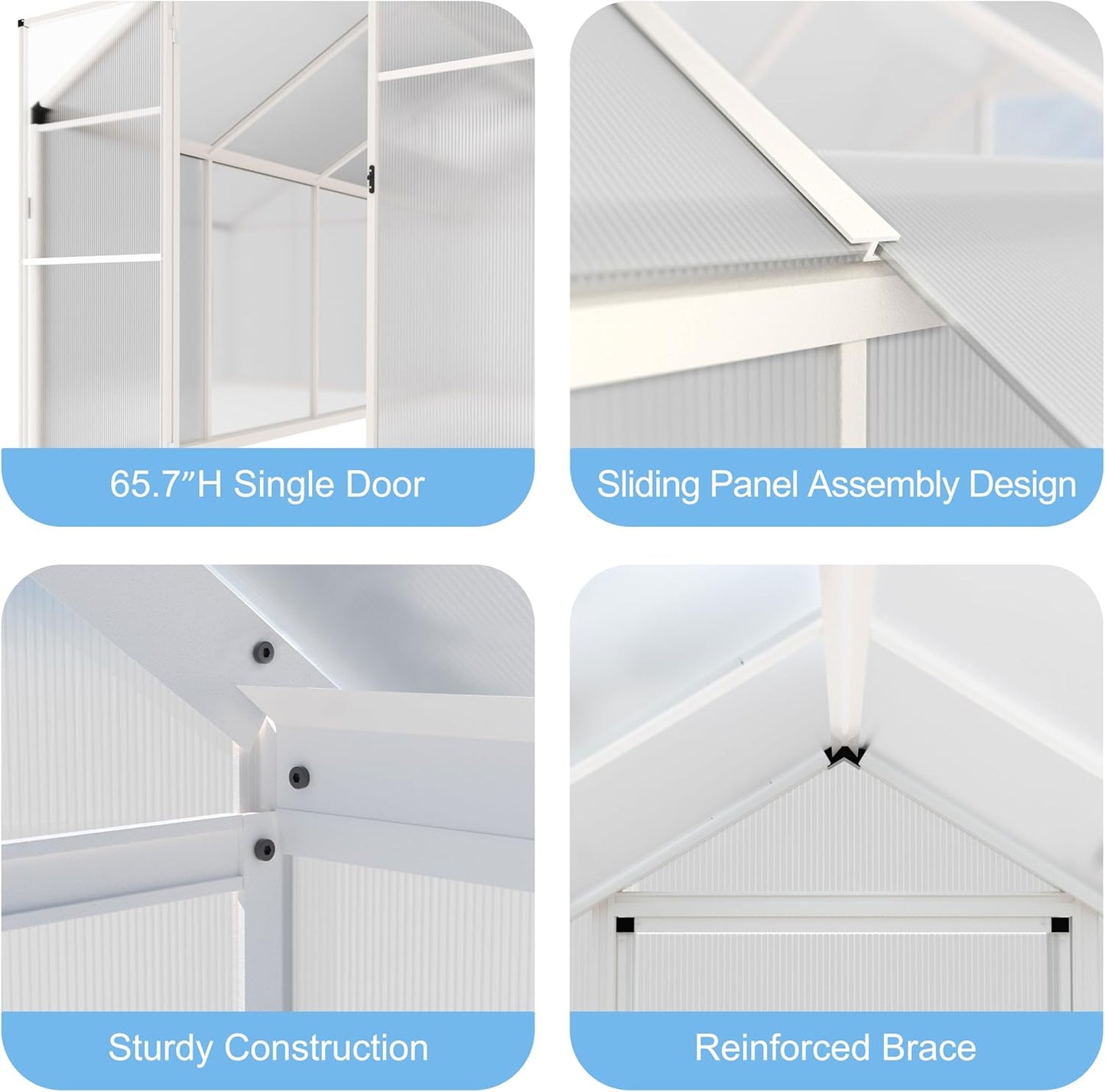 6' x10' Double-Wall Polycarbonate Aluminum Greenhouse Kit for Outdoor, Walk-in Greenhouse with Lockable Door and Adjustable Roof Vent, Backyard Garden in Winter, White
