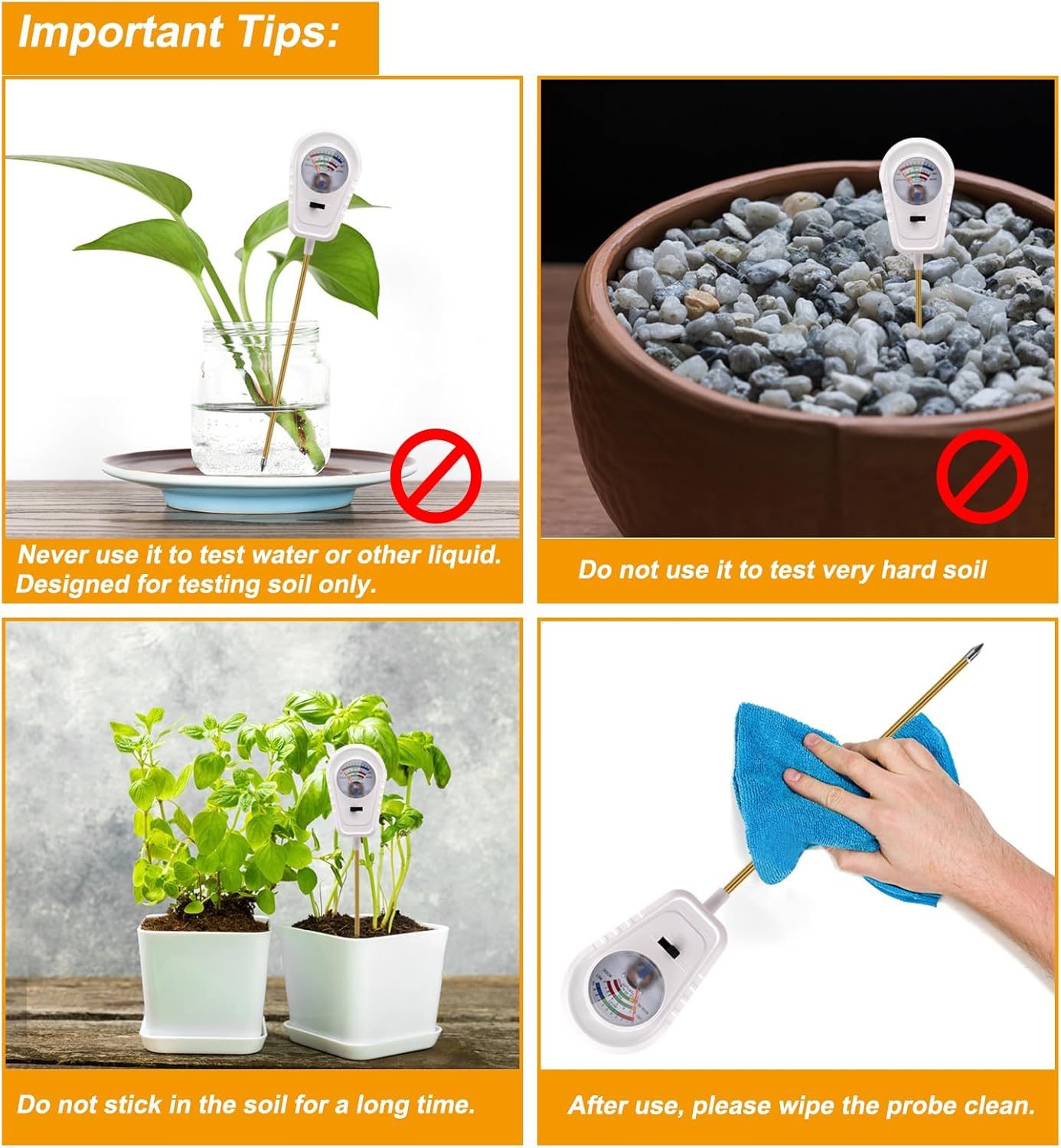 Soil Test Kit 3-in-1, Soil Moisture Meter, Soil PH Meter, Fertility Soil Tester, Soil Tester for Garden, Lawn, Farm, Outdoor & Indoor Use (Snow White)