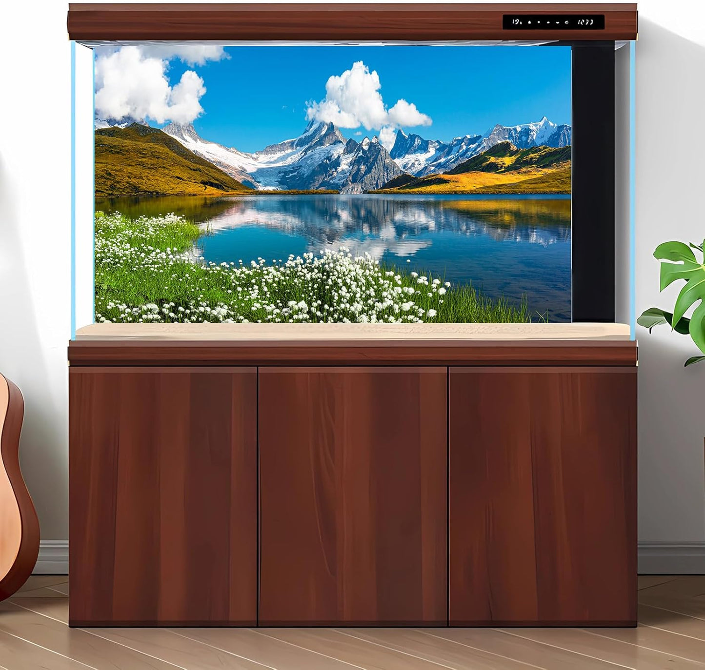 Mountains Lake Aquarium Background Bernese range View Fish Tank Background Switzerland Alps Grindelwald Valley Lake Terrarium Background Fantastic Natural Landscape Aquarium Fish Tank Decors 24x12in