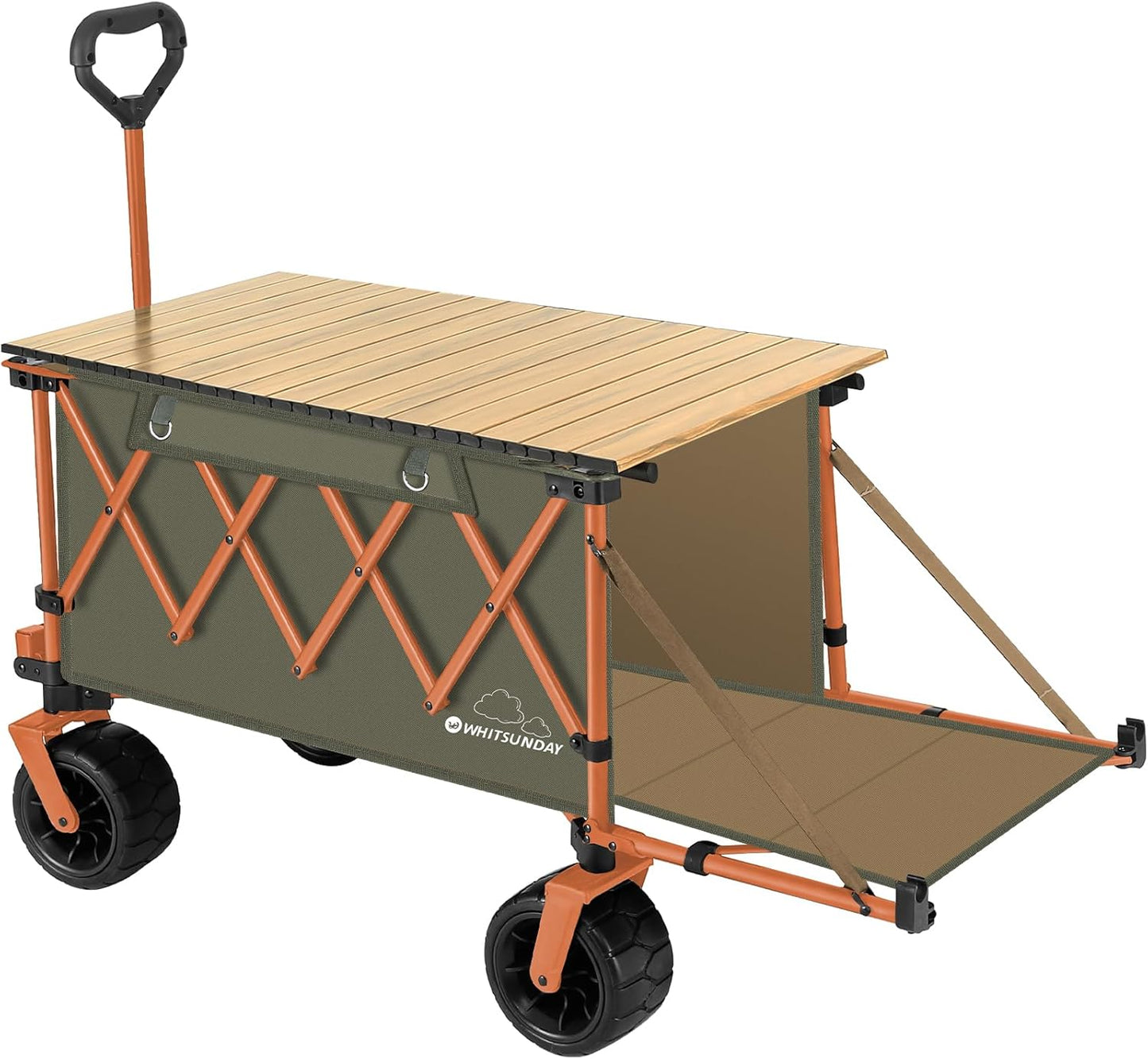 Whitsunday Collapsible Folding Wagon with Table, Heavy Duty Utility Beach Wagons with Opened Tailgate and All-Terrain Wheels for Camping,Garden,Sports (Max Orange)
