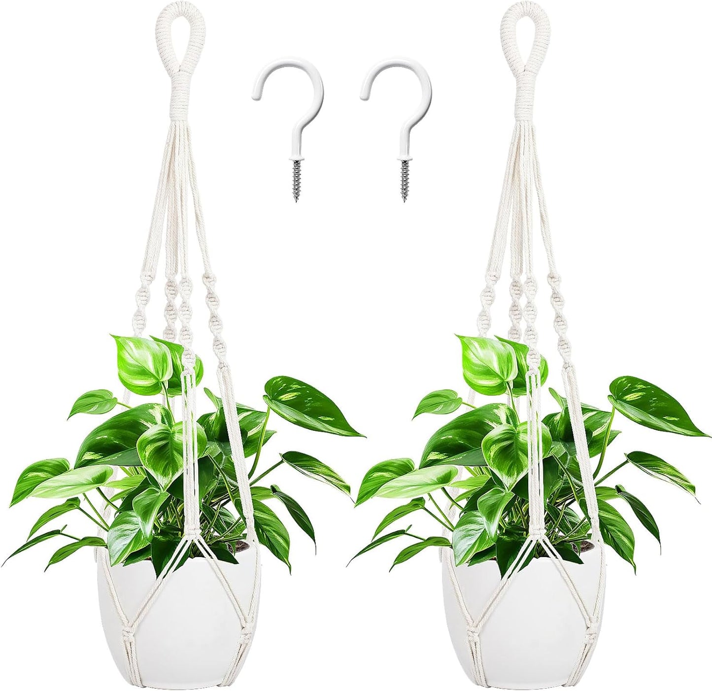 Augshy 27inch Macrame Plant Hanger, 2 Packs Plant Hangers with Hooks, Hanging Planter for Indoor Plants Decorative Macrame Pot Hanger for Home Decor