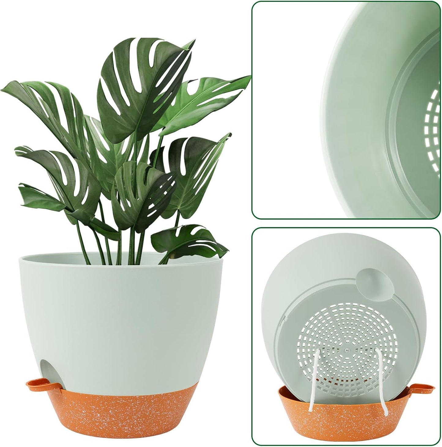 GARDIFE 12 inch planters, Plant Pots,Self Watering Pots, Large Plastic Flower pots with Deep Reservior and High Drainage Holes for Indoor Outdoor Plants and Flowers, Green