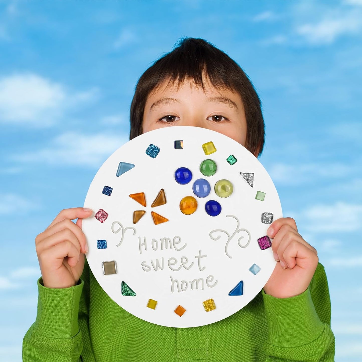 24 Pcs Stepping Stone Kit Includes Round Concrete Mold, Mosaic Tiles and Carving Tools, DIY Craft Handmade Stepping Stone Kit for Kids, Family, Garden Outdoor Decor (No Concrete Mix)