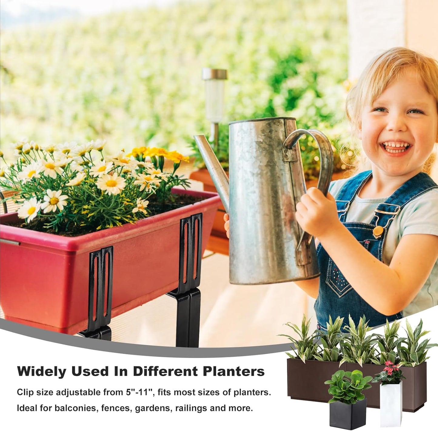 Deck Railing Planter Stand 2 Pack, Retractable Flower Box Deck Stand, 2 Pair of Deck Balcony Brackets for 5-11 inch Rail, Carbon Steel Production