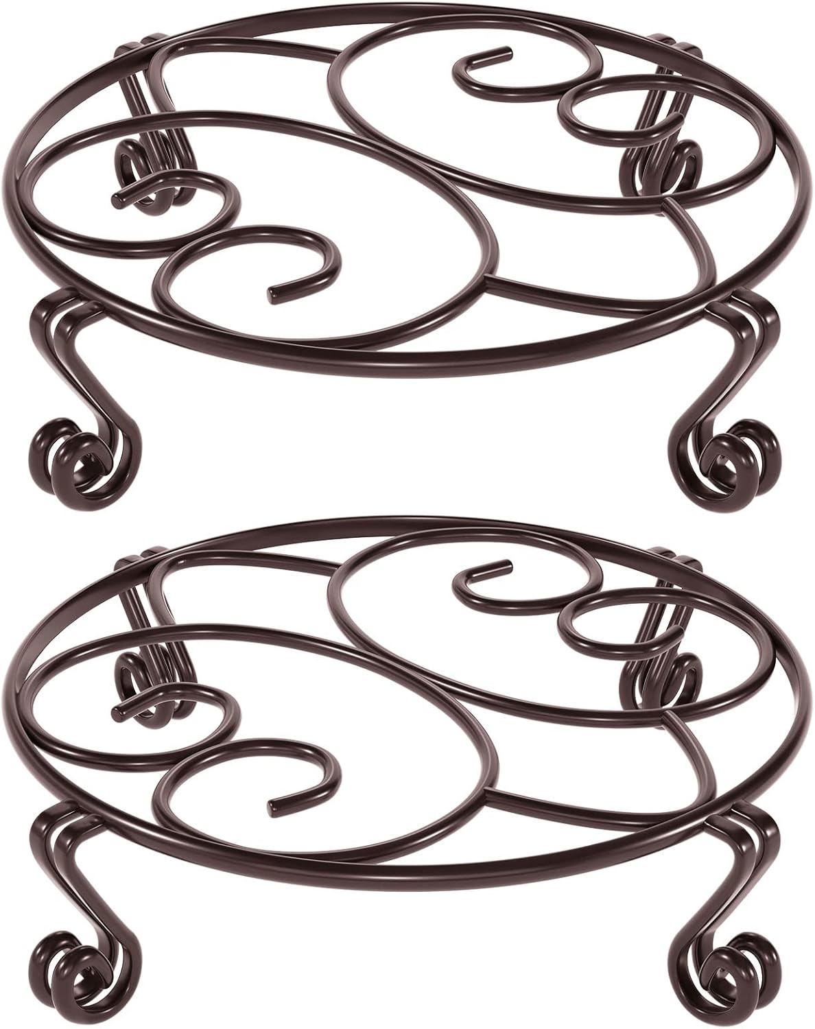 Yimobra 2 Pack Plant Stand for Flower Pot Heavy Duty Potted Holder Indoor Outdoor Metal Rustproof Iron Garden Container Round Supports Rack for Planter Bronze, Brown,10.2 Inches