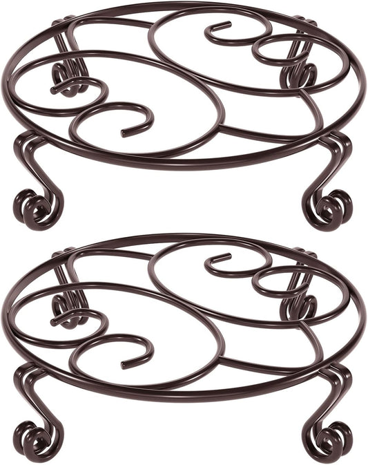 Yimobra 2 Pack Plant Stand for Flower Pot Heavy Duty Potted Holder Indoor Outdoor Metal Rustproof Iron Garden Container Round Supports Rack for Planter Bronze, Brown,10.2 Inches