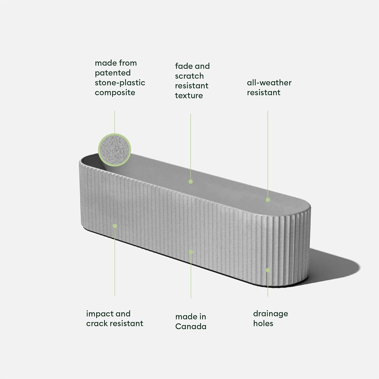Veradek Demi Series Window Box Planter - Long Planter Box for Windowsill/Balcony | Durable Plastic-Stone Composite Material | Modern Décor for Flowers/Herbs
