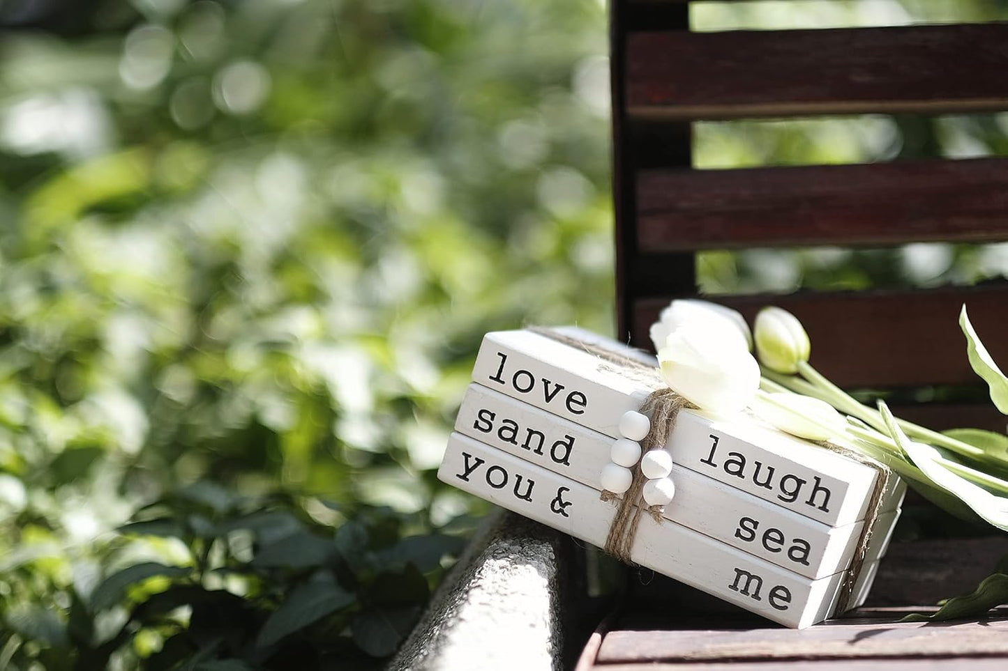 Love Laugh Sand & Sea You and Me Book Decor-Modern Farmhouse Decorative Book Stack for Coffee Table-Center Table Decorations for Living Room-Housewarming Gifts