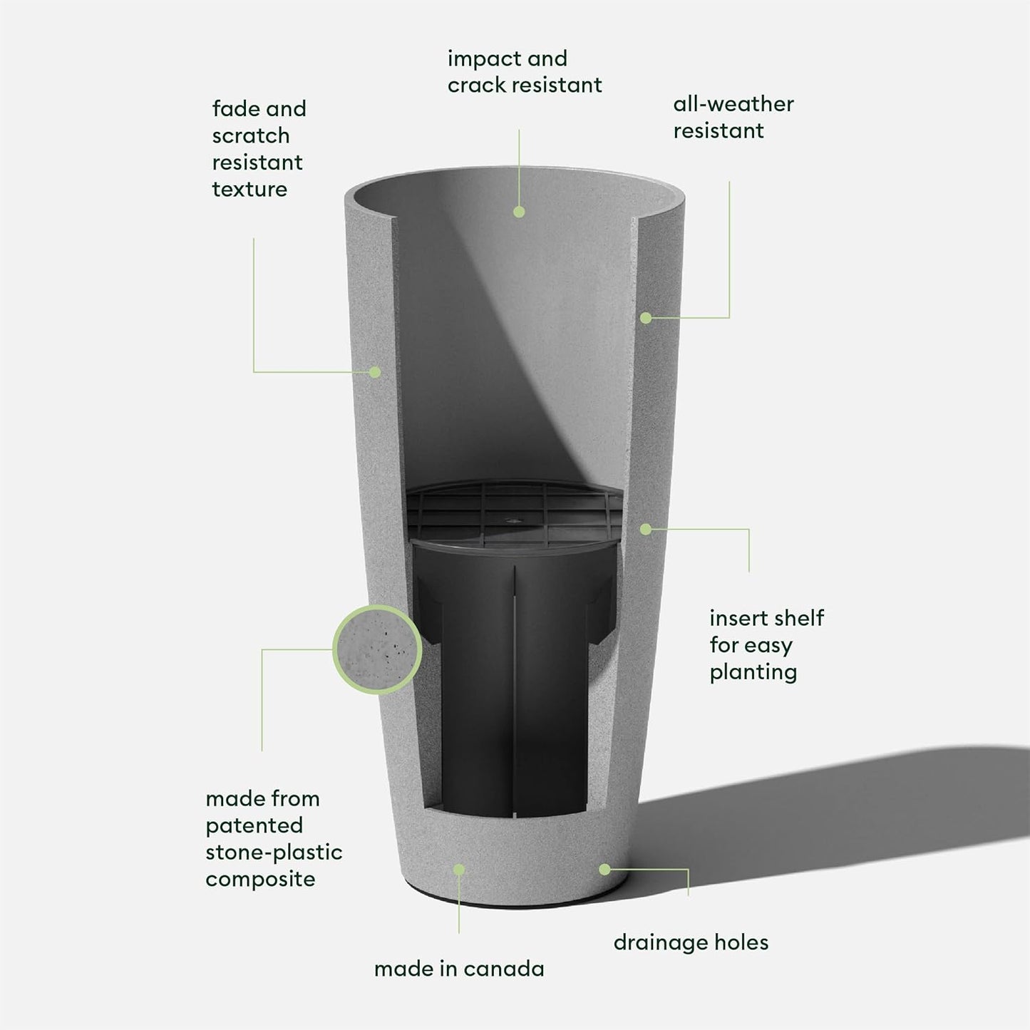 Veradek Mason Series Vega Planter - Round Tall Planter for Indoor or Outdoor Porch/Patio | Made from Plastic-Stone Composite with Drainage Holes | Modern Décor for, Flowers, Interior Plants