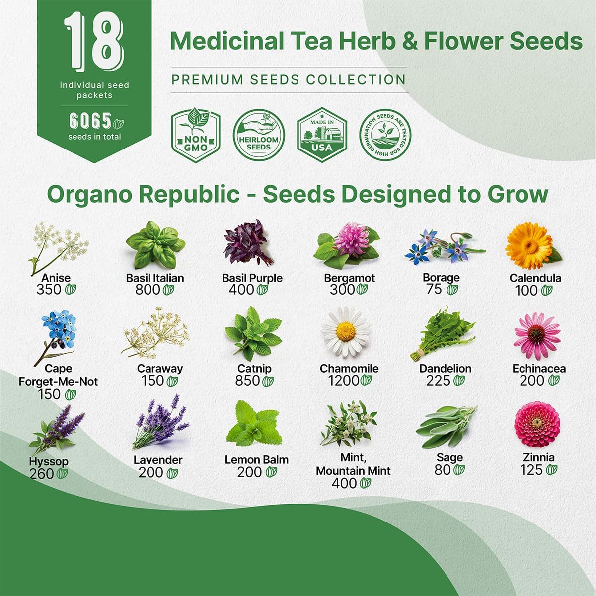 Organo Republic 18 Culinary Herbs Seeds Variety Pack - 10,180+ Heirloom, Non-GMO, Herbs Seeds for Outdoor and Indoor Home Gardening, Including Rosemary, Thyme, Oregano, Mint, Basil, Parsley