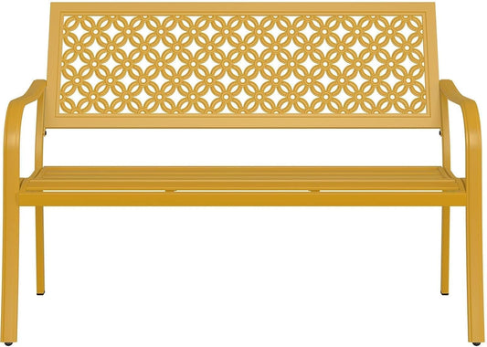 Grand patio 50" Outdoor Bench, Garden Benches with Anti-Rust Metal Powder Coated Frame, Patio Bench for Front Porch Park Outside Furniture Decor, Sunflower Yellow