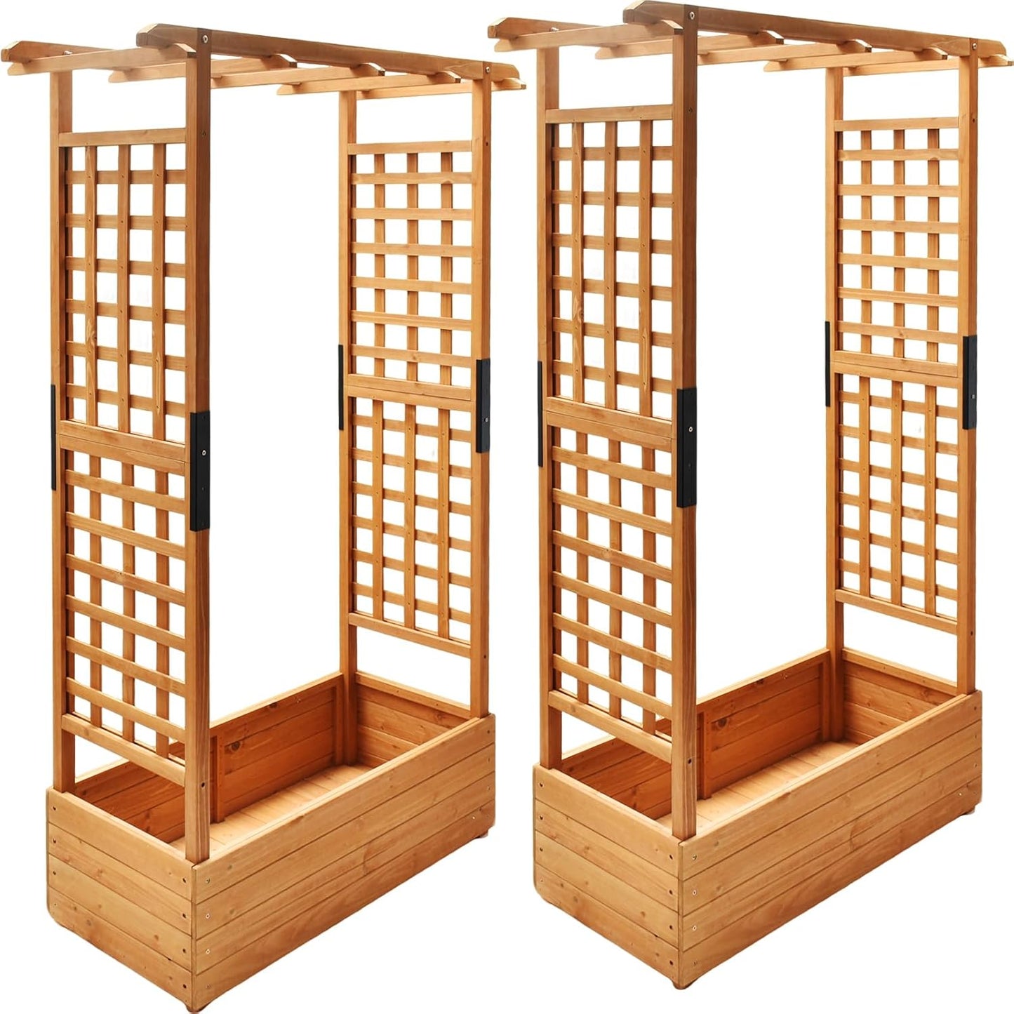 Raised Garden Bed with Wood Trellis Set of 2 Outdoor Planter Box for Tomatoes Climbing Vegetables Herbs Flowers Patio Pots Tall Hanging Roof 2 Drainage Holes Orange, 42.5" L x 17.3" W x 66.1" H