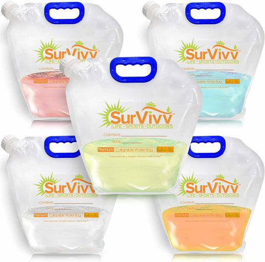 Premium Collapsible Water Container Bag, No-Leak, Freezable, Odorless, Flat Folding, BPA Free Food Grade Clear Plastic Storage bottle for Sports Outdoors Camping Hiking Backpack 1.3/2.6 Gallon