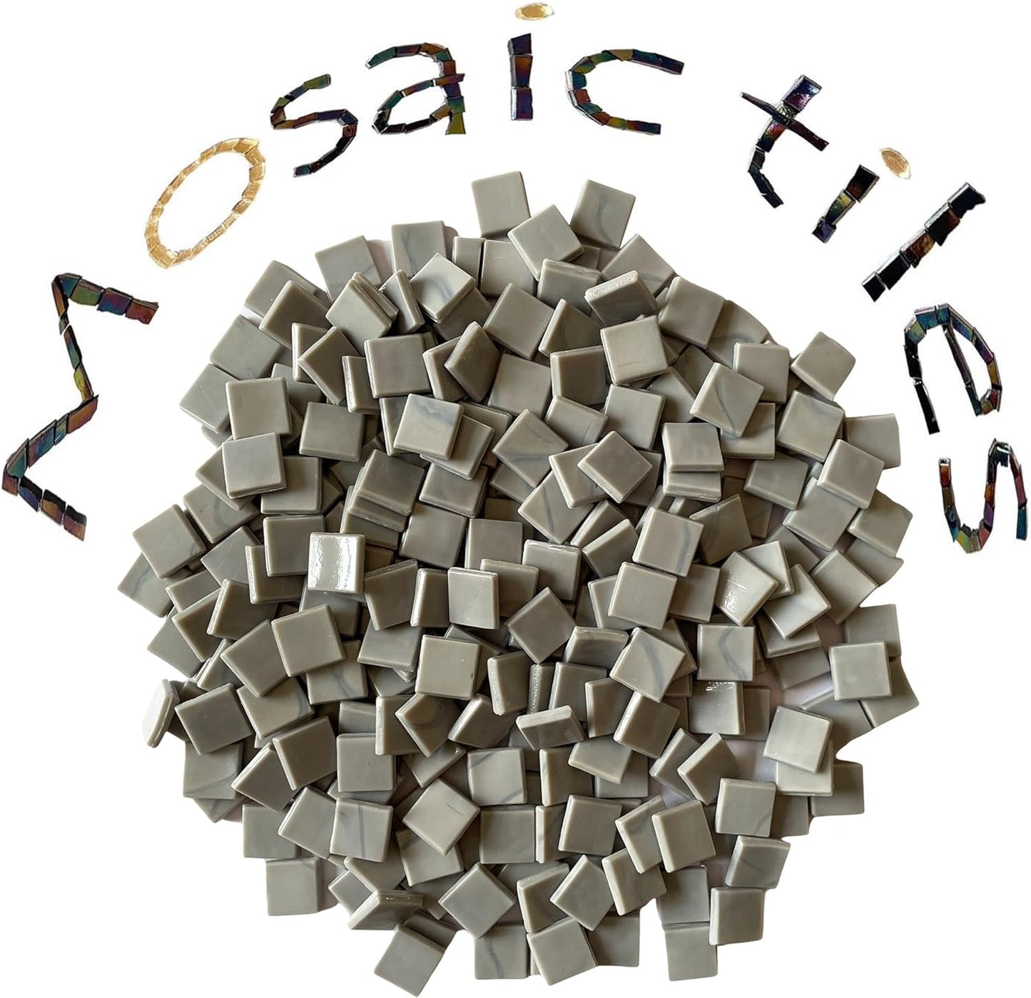 SMEIINIK 1.1lb Bulk Iridescent Color Mosaic Tiles for Crafts, Glass Mosaic Pieces, Stained Glass Tiles, 260 Pieces, 15mm Square, Polished Edge, Art Deco Style, Not Water Resistant