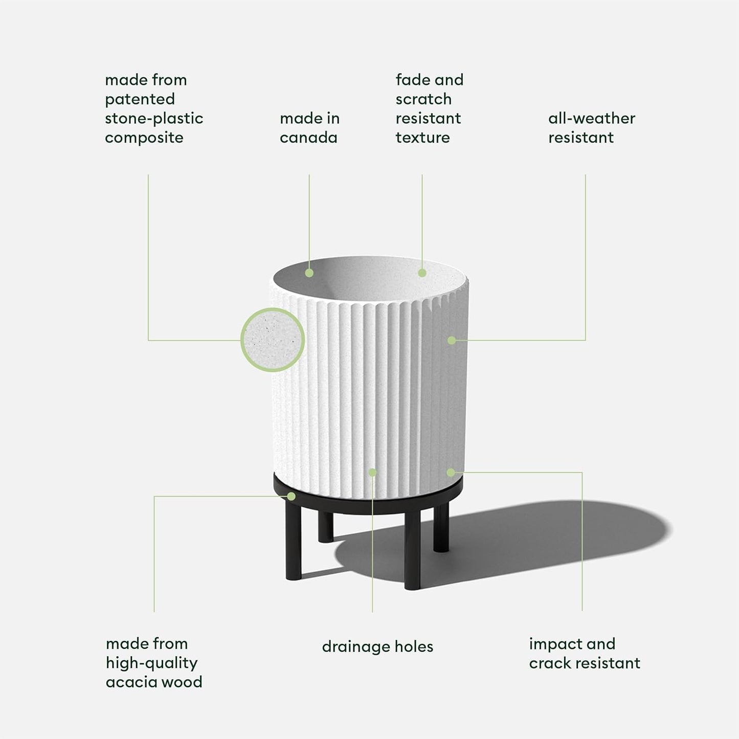 Veradek Demi Series Round Planter w/ Stand for Porch/Patio | Durable Plastic-Concrete & Wooden Stand | Modern Décor for Tall Plants, Flowers