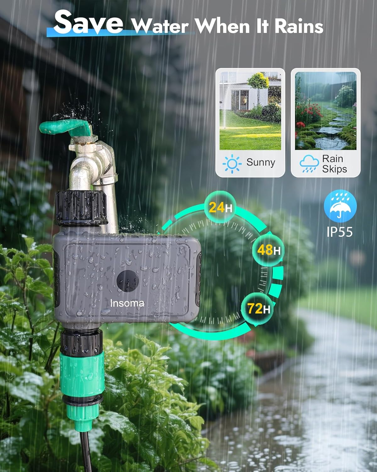 WiFi Sprinkler Timer, WiFi Water Timer for Garden, Smart Hose Timers with Hub Support 2.4GHz, App/Voice Control Work with Alexa & Google Assistant, Rain Delay & Manual Watering,for Yard Lawn Plant