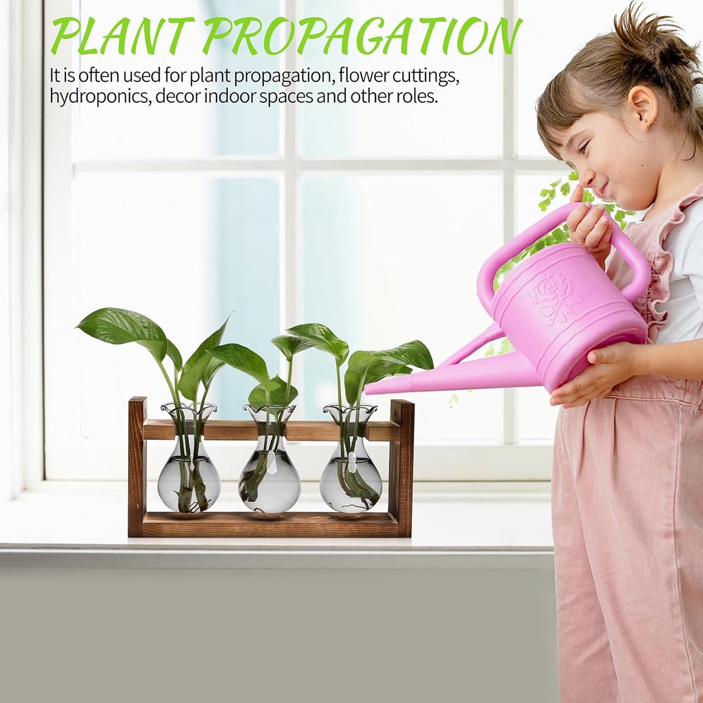 Plant Propagation Station Plant Terrarium Unique Birthday Gifts for Women Plant Lovers Home Office Decor Planter with Wooden Stand - 3 Bulb Glass Vase