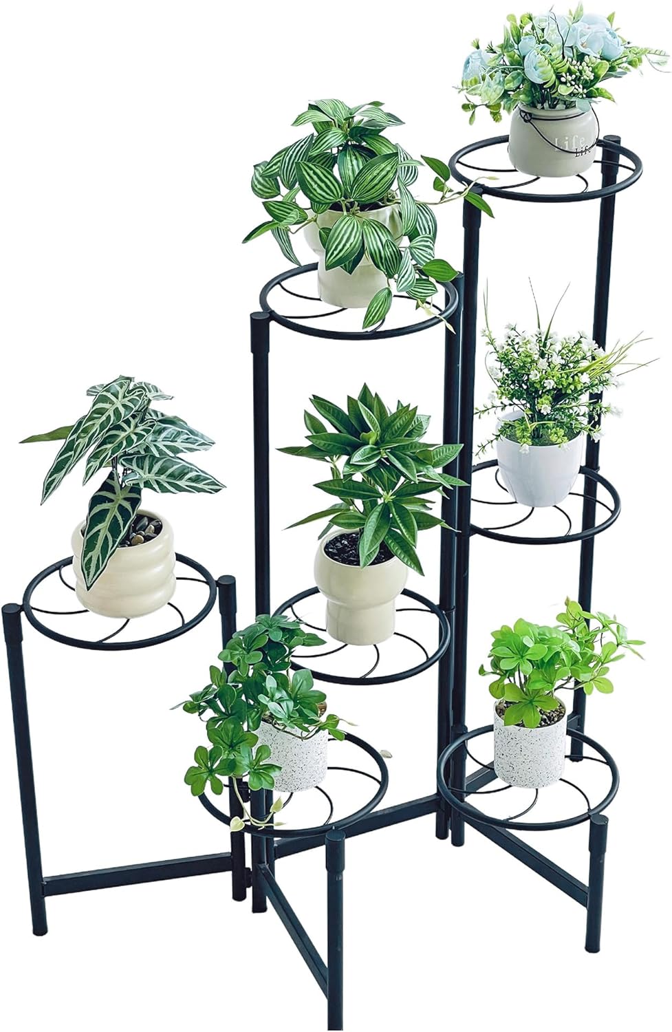 Corner Shlf Patio 7 Tier Metal Plant Stand Indoor Outdoor Tall Metal Flower Pot Stands for Multiple Plants Heavy Duty Plant Shelf Black Kite