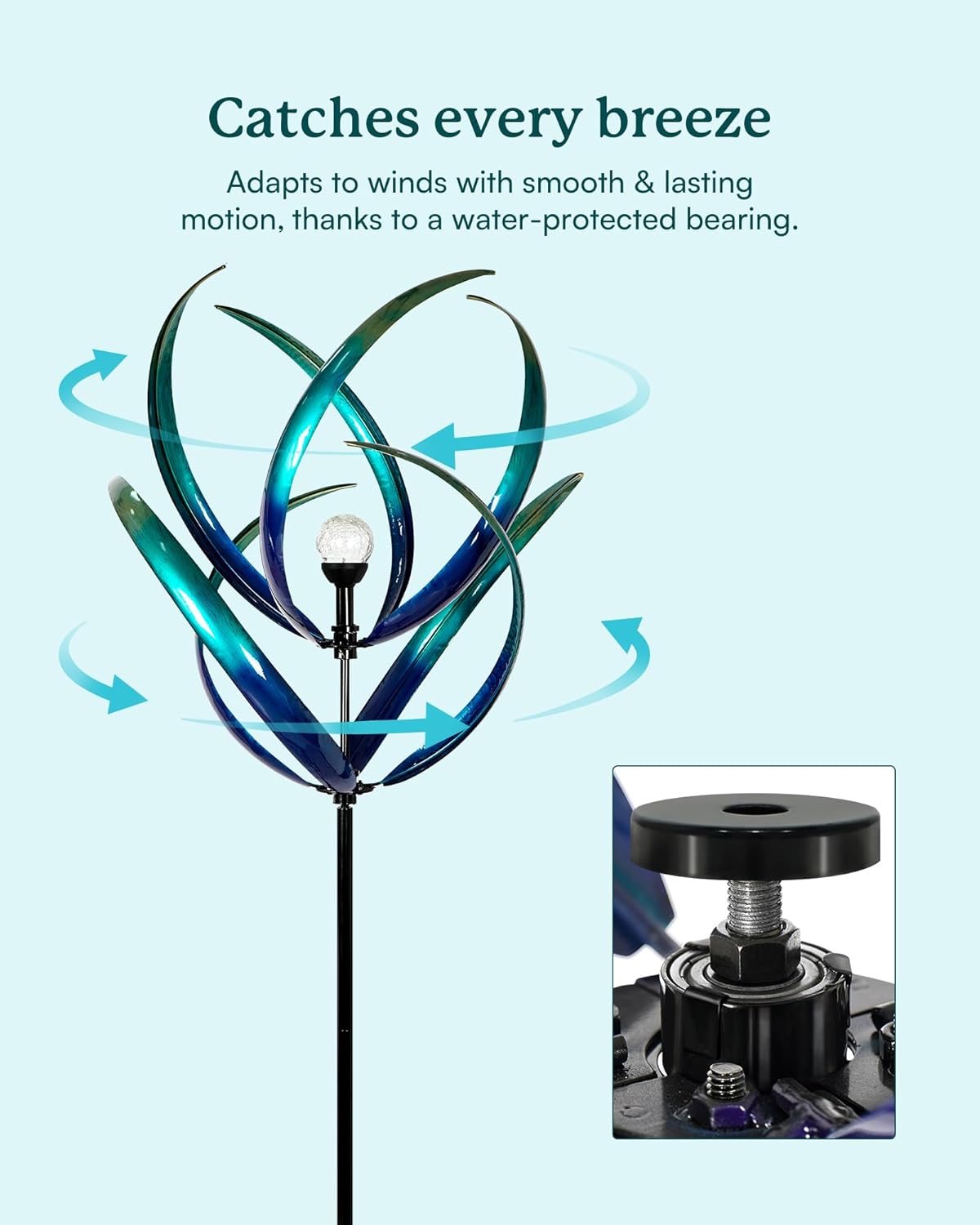 82 inch Wind Spinners Outdoor - Extra Large Outdoor Metal Wind Sculptures Spinners with Solar Light, Windmills for The Yard Garden, Yard Art Garden Lawn Decor - Peacock Blue