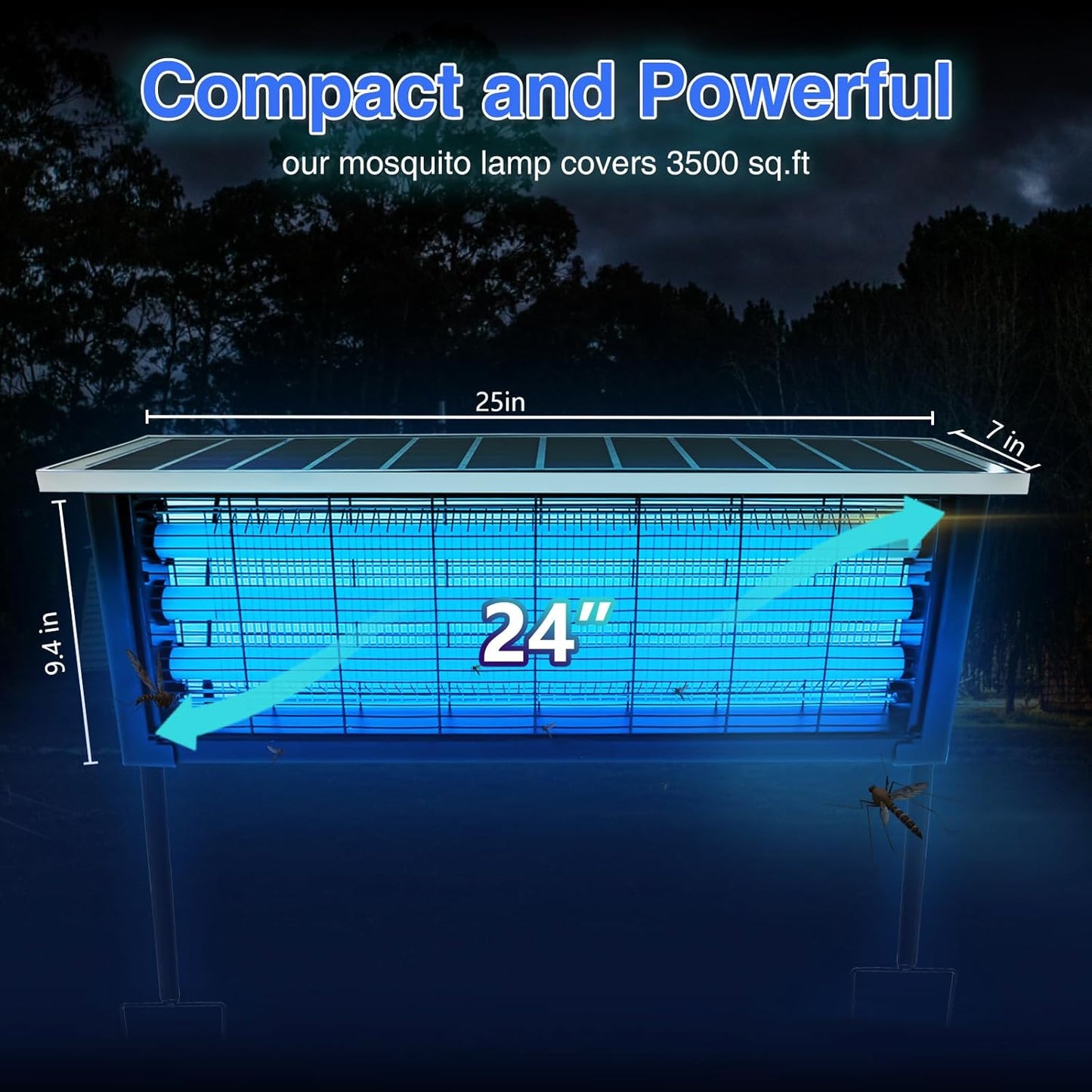 Large Solar Bug Zapper with High Powered for 3500 sq.ft, Portable Outdoor Mosquito Zapper, Rechargeable Electric Fly Zapper for Patio Garden Backyard RV Camping Pond Pest Control